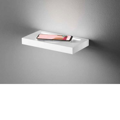 FLOOR Nástěnné svítidlo, polička pro mobilní telefon s bezdrátovou a USB nabíječkou, těleso kov, povrch bílá/černá, dif plast opál, LED 22W, 1760lm, teplá 3000K, Ra80, 230V, IP20, tř.1, rozměry 280x30x150mm, svítí nahoru/dolů.