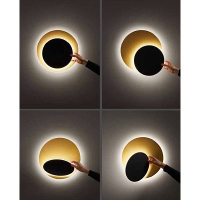 DRUM Nástěnné svítidlo, nast. směr svícení, základna hliník, povrch černá mat + zlatá mat, dif. plast opál, LED 22W, 1877lm, Ra80, 230V, IP20, tř.1, rozměry 300x200mm.