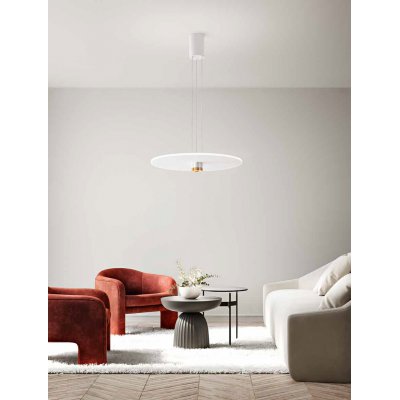 STREAM Závěsné svítidlo, lustr, těleso hliník, povrch broušená zlatá + bílá, dif plast opál, LED 50W, 3500lm, teplá 3000K, stmív, Ra80, 230V, IP20, tř.1, d=710mm, h=90mm, vč závěs lanka l=2260mm, lze zkr.