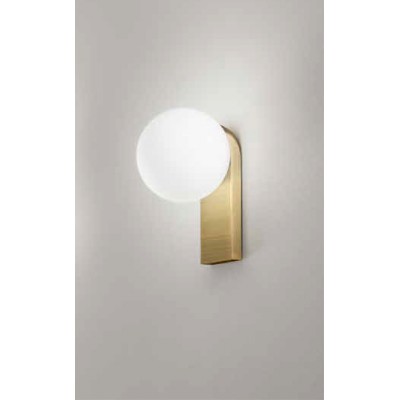 TALIA Nástěnné svítidlo, těleso hliník, povrch broušená mosaz, difuzor sklo opál, LED 8W, 956lm, teplá 3000K, Ra90, 230V, IP44, tř.1, rozměry d=130mm, základna 142x220x17mm.