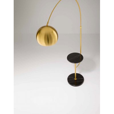 TABLEAU Stojací lampa, nast. směr svícení, základna a stůl černý mramor, těleso kov, povrch broušená mosaz, pro žárovku 1x60W, E27, 230V, IP20, tř.2, rozměry d=250mm, h=1920mm.