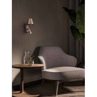 REVERSE Nástěnné svítidlo, nastavitelný směr svícení, těleso kov, povrch hnědá, LED 6W, 480lm, teplá 3000K, rozměry d=120mm, h=220mm, vč vypínače na tělese.