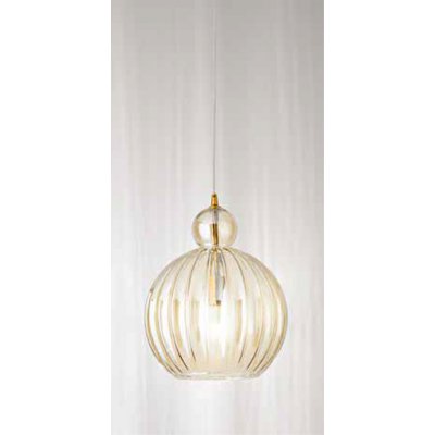 LIA Závěsné svítidlo, základna kov, povrch mosaz broušená, stínítko sklo koňakové, pro žárovku 1x40W, E27, 230V, IP20, tř.1, rozměry d=250mm, h=320mm, vč závěs kabelu l=1500mm, lze zkr.