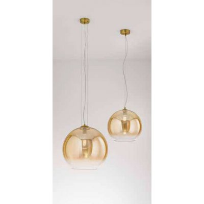 PLANET Závěsné svítidlo, základna kov, povrch mosaz, stínítko sklo jantarová, pro žárovku 1x60W, E27, 230V, IP20, tř.2, rozměry d=350mm, h=310mm, vč závěs kabelu l=1500mm, lze zkr.