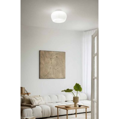 KAVE Stropní svítidlo, základna kov, povrch bílá, stínítko sklo opál, LED 20W, 1600lm, teplá 3000K, stmív., Ra80, 230V, IP20, tř.1, rozměry d=380mm, h=250mm.