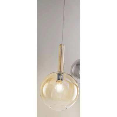 LOLLIPOP Závěsné svítidlo, základna kov, povrch chrom, stínítko sklo jantarové, pro žárovku 1x40W, E27, 230V, IP20, tř.1, rozměry d=250mm, h=470mm, vč závěs kabelu l=2500mm, lze zkr.