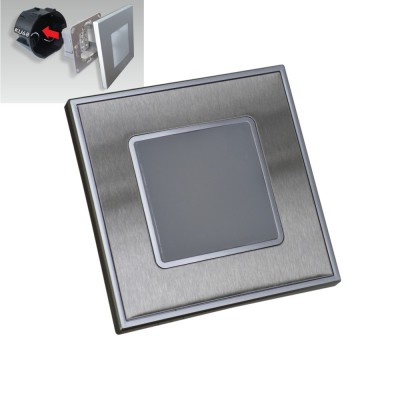 STEP LIGHT VÝPRODEJ Vestavné svítidlo do stěny, těleso kov, povrch nerez mat, difuzor plast opál, LED 1W, neutrální 4000K, 60lm, stř. život. 30000h, 230V, IP20, tř.2, 86x86x35mm,
