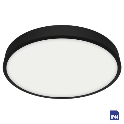 LENYS Stropní, kruhové svítidlo, těleso hliník, povrch černá, difuzor plast opál, LED 30W, 2750lm, neutrální 4000K,  Ra80, 230V, do koupelny IP44, rozměry d=280mm, h=24mm.