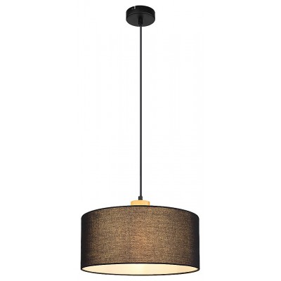 MIGUEL Závěsné svítidlo, základna kov, povrch černá, s dřevěnými detaily, stínítko textil černá, pro žárovku 1x40W, E27, 230V, IP20, d=350mm vč závěs kabelu l=1500mm, lze zkrátit.