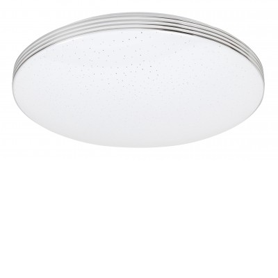 OSCAR VÝPRODEJ Stropní přisazené svítidlo, základna kov, povrch bílá, chrom, difuzor plast opál, efekt hvězdné oblohy, LED 18W, 1350lm, neutrální 4000K, 230V, IP20, tř.1. rozměry d=350mm, h=60mm.