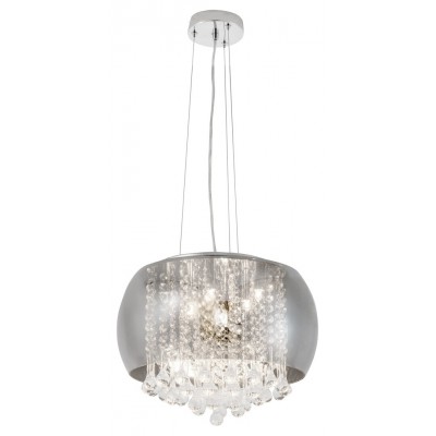 Ninelle Závěsné svítidlo, základna kov, povrch chrom s křišťálovými ověsy, stíntíko sklo, pro žárovku 6x40W, G9, 230V, IP20, tř. 1. rozměry d=400mm, h=1200mm, lze zkrátit