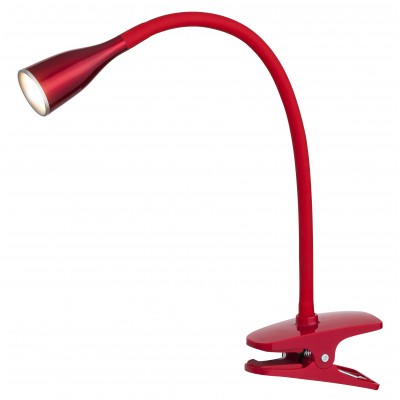 JEFF Stolní lampa s klipem, skřipcem, těleso plast, povrch červená, flexibilní rameno, LED 4,5W, 330lm, teplá 3000K, 230V, IP20, tř.1. rozměry l=130mm, h=350mm