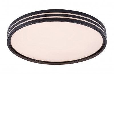 EPORA Stropní svítidlo, těleso kov, povrch černá, difuzor plast opál, LED 25W, teplá 3000K, 1120lm, 230V, IP20, tř.1, rozměry d=390mm, h=70mm, svítí nahoru/dolů.