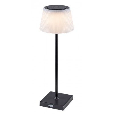 TAENA 4W, IP44, CCT, USB na baterie Stolní lampa na baterie, těleso kov, povrch černá/stříbrná, stínítko plast bílá, LED 4W, přepín teplota CCT teplá 3000K, denní 5000K, 200lm, stmívatelné dotyk, IP44, tř.3, rozměry d=130mm, h=380mm, vč kable s USB konektorem.