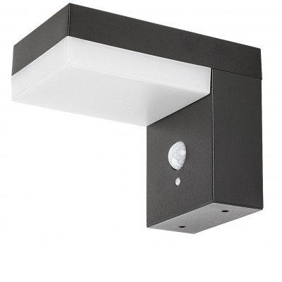 ZREBAR Nástěnné venkovní svítidlo, senzor pohybu, záběr 90°, dosah 8m, těleso kov, povrch černá, dif plast opál, LED 6W, neutrální 4000K, 450lm, napájení 3,7V baterie, IP44, tř.3, rozměry 95x125x165mm.