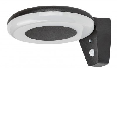 CERTOVO Nástěnné venkovní svítidlo, senzor pohybu, záběr 110°, dosah 6-8m, těleso kov, povrch černá, dif plast opál, LED 4W, neutrální 4000K, 360lm, stmív. vypínačem, nap. 3,7V, IP44, tř.3, d=185mm, h=100mm.