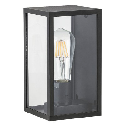 TOPEKA VÝPRODEJ Nástěnné venkovní svítidlo, těleso hliník černá mat, krycí sklo čiré, pro žárovku 1x60W, E27, 230V, IP44, tř. 1. rozměry 120x120x220mm