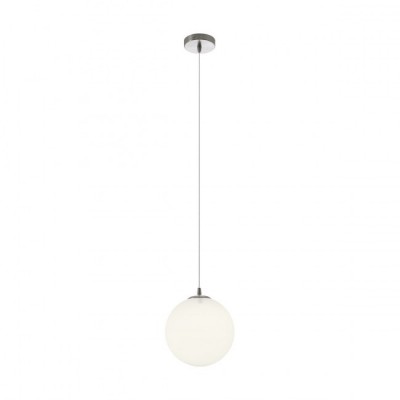 OLA Závěsné svítidlo, základna kov, povrch chrom broušený, difuzor sklo opál, pro žárovku 1x42W, E27, 230V, IP20, difuzor d=200mm, vč lankového závěsu h=1100mm, lze zkrátit