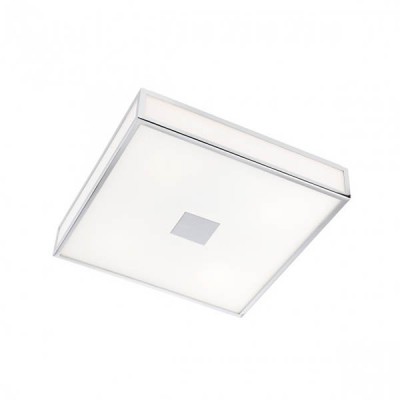 EGO Stropní, přisazené svítidlo, základna kov, povrch chrom, difuzor sklo opál, LED 28W, 1960lm, teplá 3000K, 230V, do koupelny IP44, tř.1, rozměry 380x380x95mm