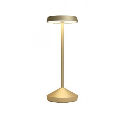 SOPHIE Stolní venkovní lampa, hliník, povrch zlatá mat, LED 2,2W, nastav. teplota CCT teplá 2700K-3000K,161lm, dotyk. stmív, napájení USB 3,7V baterie 4400mAh, svítí až 9h, IP65, d=110mm, h=295mm