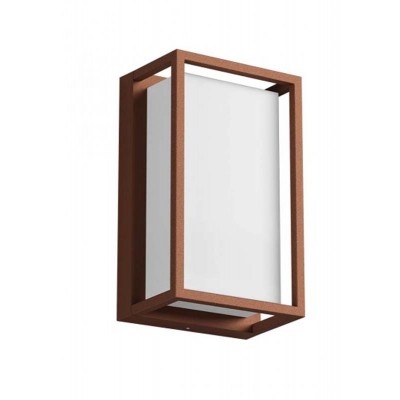 QUADRIS Nástěnné venkovní svítidlo, těleso hliník, povrch rezivá, difuzor plast opál, LED 12W, teplá 3000K, 902lm, 230V, IP54, tř.1, rozměry 145x240x100mm.