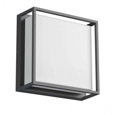 QUADRIS Nástěnné venkovní svítidlo, těleso hliník, povrch tmavě šedá, difuzor plast opál, LED 24W, teplá 3000K, 1725lm, 230V, IP54, tř.1, rozměry 250x250x100mm.