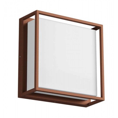 QUADRIS Nástěnné venkovní svítidlo, těleso hliník, povrch rezivá, difuzor plast opál, LED 24W, teplá 3000K, 1725lm, 230V, IP54, tř.1, rozměry 250x250x100mm.