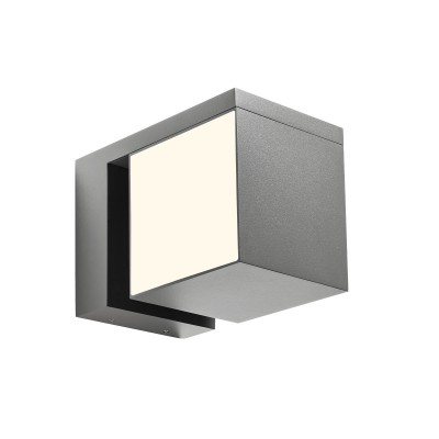 KUB Nástěnné venkovní svítidlo, nast. směr svícení, těleso hliník, povrch tmavě šedá, dif plast opál, LED 18W, teplá 2700K/925lm, 3000K/993lm, Ra90, 230V, IP54, tř.1, rozměry 100x114x158mm, svítí nahoru/dolů.