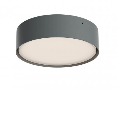 NOX Stropní venkovní svítidlo, hliník, tm. šedá, dif plast opál, LED 29,5W, 2663lm-2803lm, přepín CCT teplá 2700K-3000K, stmív. DALI, vyzař úhel 114°, Ra80, 230V, IP65, tř.1, rozměry d=300mm, h=60mm.