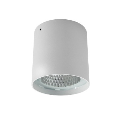 XIA Stropní bodové venkovní svítidlo, těleso hliník, povrch bílá mat, krycí sklo čiré, LED 19W, 1430lm, teplá 3000K, stmív. TRIAC, vyzař. úhel 40°, Ra80, 230V, IP65, tř.1, rozměry d=95mm, h=107mm.