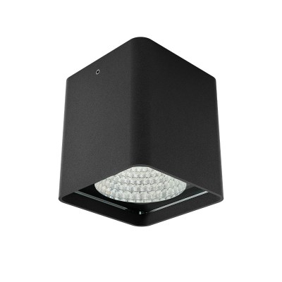 XIA Stropní bodové venkovní svítidlo, těleso hliník, povrch černá mat, krycí sklo čiré, LED 19W, 1502lm, neutrální 4000K, stmív. TRIAC, vyzař. úhel 40°, Ra80, 230V, IP65, tř.1, rozměry 95x107x95mm.