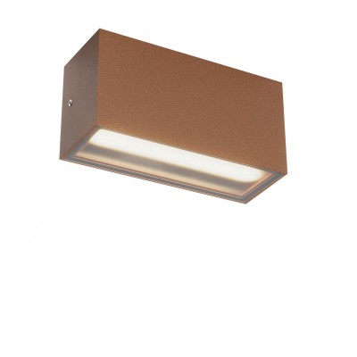 LIMAS Nástěnné venkovní svítidlo, hliník, hnědá, dif sklo opál, LED 12W, 812lm-852lm, přepín CCT teplá 2700K-3000K, stmív. DALI, vyzař úhel 100°, Ra80, 230V, IP65, tř.1, 220x90x105mm, svítí dolů.