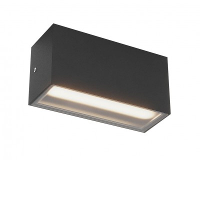 LIMAS Nástěnné venkovní svítidlo, těleso hliník, povrch černá mat, dif sklo opál, LED 12W, 812lm-852lm, přepín CCT teplá 2700K-3000K, vyzař úhel 100°, Ra80, 230V, IP65, tř.1, 220x90x105mm, svítí dolů.