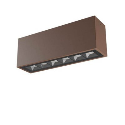 AROOS Stropní přisazené venkovní svítidlo, těleso hliník, povrch hnědá, krycí sklo čiré, LED 15W, 1120lm, teplá 2700K, stmív. DALI, vyzař. úhel 38°, Ra80, 230V, IP65, tř.1, rozměry 265x95x69mm.