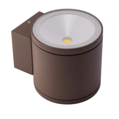 ETA Nástěnné venkovní svítidlo, těleso kov, povrch hnědá, difuzor sklo, LED 2x6W, 1412lm, neutrální 4000K, Ra82, 230V, IP54, tř.1, rozměry d=90mm, h=90mm, svítí nahoru/dolů.