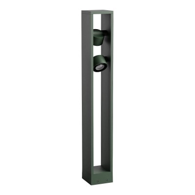 XROCK Sloupkové venkovní svítidlo, nast. směr svícení, těleso hliník, povrch tm. zelená, dif sklo opál, LED 2x10W, 2x720lm, teplá 3000K, vyzař. úhel 35°, Ra80, 24V, IP65, tř.3, rozměry 110x800x110mm.