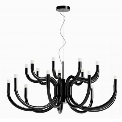 LUXOR Závěsné svítidlo, lustr, 9 ramen, těleso kov, povrch černá lesk, dif plast opál, LED 81W, teplá 3000K, 6083lm, stmív. TRIAC, Ra93, 230V, IP20, tř.1, rozm. d=960mm, vč záv kabelu l=1200mm, lze zkrátit.