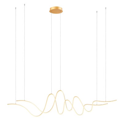 MPULS Závěsné svítidlo, základna hliník, povrch zlatá mat, dif plast opál, LED 68W, 4760lm, teplá 3000K, stmív. STEP, 230V, IP20, tř.2, rozměry 1710x400mm, vč závěs lanka l=1100mm, lze zkr.