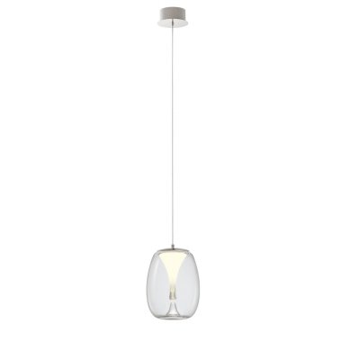 DROP Závěsné svítidlo, základna kov, povrch chrom, difuzor plast opál, stínítko sklo čiré, LED 6W, 420lm, teplá 3000K, Ra80, 230V, IP20, tř.2, rozměry d=110mm, h=160mm, vč závěs kabelu l=1500mm, lze zkr.