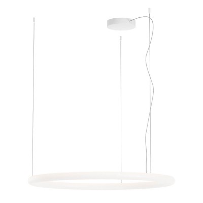 HALLEY Závěsné svítidlo, základna kov, povrch bílá, dif plast opál, LED 40W/50W/60W/80W/100W, přepín CCT teplota teplá 2700K/3000K/neutr. 4000K, stmív. TRIAC, Ra90, 230V, IP20, tř.1, rozměry dle typu.