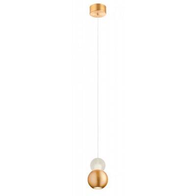 AOBA Závěsné svítidlo, těleso kov, povrch mosazná zlatá, dif plast opál, LED 8W, teplá 3000K, 518lm, Ra90, 230V, IP20, tř.1, d=65mm, l=101mm, vč závěs kabelu l=1353mm, lze zkrátit, svítí nahoru/dolů.