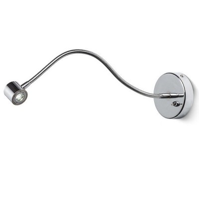 BOB VÝPRODEJ Nástěnné svítidlo, těleso kov, povrch chrom, LED 3W, teplá 3000K, vyzař úhel 45°, vč. trafa 230V/700mA, d=35mm, flexibilní rameno husí krk l=440mm, vč vypín