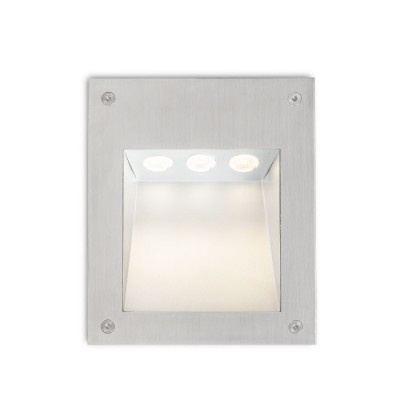 AKORD Vestavné svítidlo do stěny, těleso hliník, rámeček nerez, difuzor sklo čiré, LED 3W, teplá 3000K, 260lm/cca 15W žár, 230V, IP65, tř.1, 195x165x65mm, vč mont boxu, sv dolů