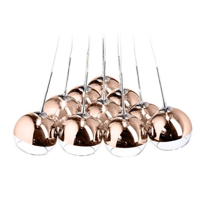 ASTRAL Závěsné svítidlo, základna kov, chrom, difuzor sklo, komb měď a čiré, pro žárovku 10x20W, G4, vč. trafa 230V/12V, IP20, tř.1, d=110mm, závěs l=1100mm lze zkrátit