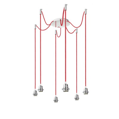 KOMBIX 4 Závěsný kabel s objímkou, základna kov, povrch chrom nebo bílá, kabel opatřen chromovými úchyty, pro žárovku 6x28W, E27, 230V, IP20, tř.1, základna d=180mm, kabel l=3000mm, lze zkrátit, pouze závěs BEZ stínítka