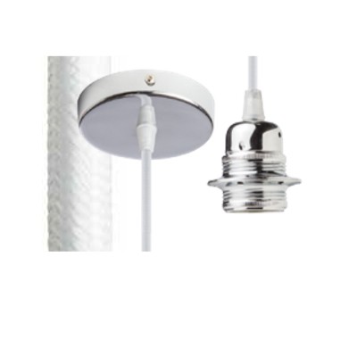 ELISA Závěsný kabel s objímkou, základna chrom, kabel textilní úplet bílý, objímka chrom, pro žárovku 28W, E27, 230V, IP20, tř.1, d=100mm, l=1500mm, lze zkrátit, pouze závěs BEZ STÍNÍTKA