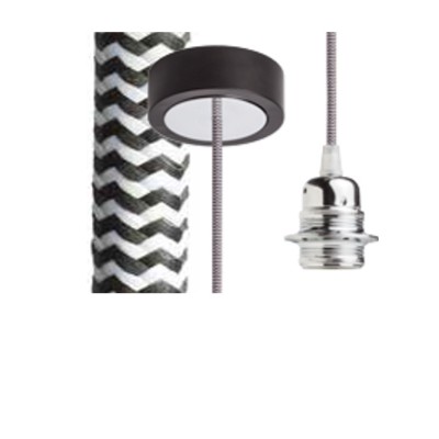HEX Závěsný kabel s objímkou, základna černá/chrom, kabel textilní úplet černo-bílý, objímka chrom, pro žárovku 28W, E27, 230V, IP20, tř.1, d=800mm, l=1500mm, lze zkrátit, pouze závěs BEZ STÍNÍTKA