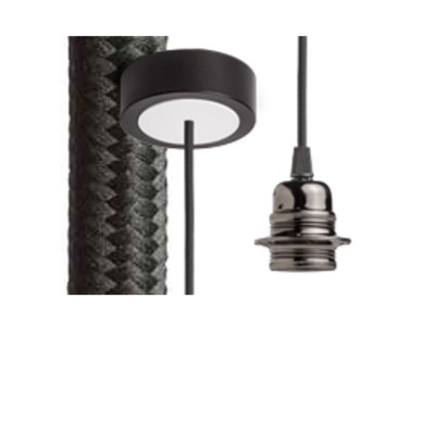 HEX Závěsný kabel s objímkou, základna černá/bílá, kabel textilní úplet černý, objímka chrom černý, pro žárovku 28W, E27, 230V, IP20, tř.1, d=800mm, l=1500mm, lze zkrátit, pouze závěs BEZ STÍNÍTKA