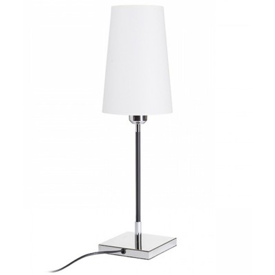 LULU Stolní lampa, těleso kov, povrch chrom lesk a lak černá mat, stínítko textil bílá/černá, pro žárovku 1x28W, E27, 230V, IP20, tř.2. rozměry základna 140x140mm, h=590mm, vč. vypínače na kabelu