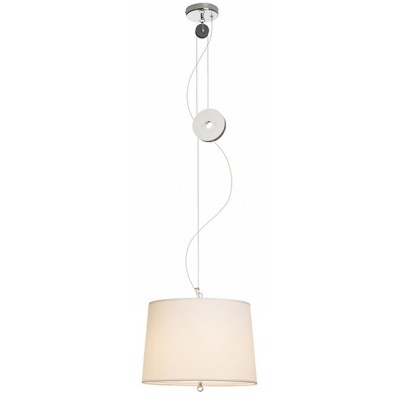 LEVITA Závěsné svítidlo stahovací, základna kov, povrch chrom lesk, stínítko textil, pro žárovku 1x42W, E27, 230V, IP20, tř.1. rozměry stínítko d=390mm h=270mm, včetně závěsu l=1500mm, lze zkrátit